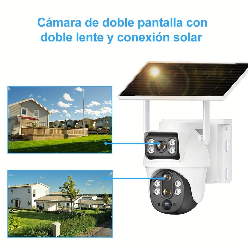 Cámara de Seguridad Exterior con Energía Solar, Tarjeta SIM y 4G LTE - Lente Dual HD 8MP, Zoom 10x, Detección de Movimiento/Humanos, Comunicación Bidireccional, Visión Nocturna a Color, para Vigilancia en el Hogar (No)