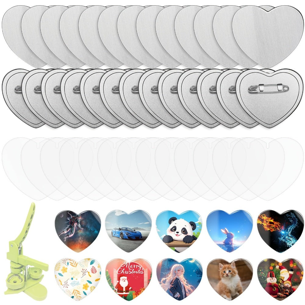 100 Juegos de Botones Metálicos en Forma de Corazón, Suministros para Fabricación de Insignias en Blanco para Máquina de Hacer Botones