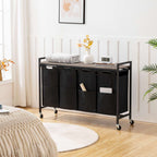 Gris y Negro, Marrón Rústico y Negro, Clasificador de Ropa 4 Secciones, Cesto de Ropa, Cesta de Ropa con Ruedas, 4 × 10.5 Gal (39.8L), Carro Rodante, Bolsas de Lona Oxford Extraíbles y Desmontables, Canastas de Ropa