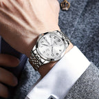Reloj Luminoso OLEVS para Hombres con Fecha - Reloj de Vestir Analógico/Digital, Manecillas Luminosas e Indicador de Fecha, Reloj de Acero Inoxidable Minimalista para Negocios y Atuendos Informales - Esfera Azul/Negra/Blanca, Regalo Ideal de Navidad para