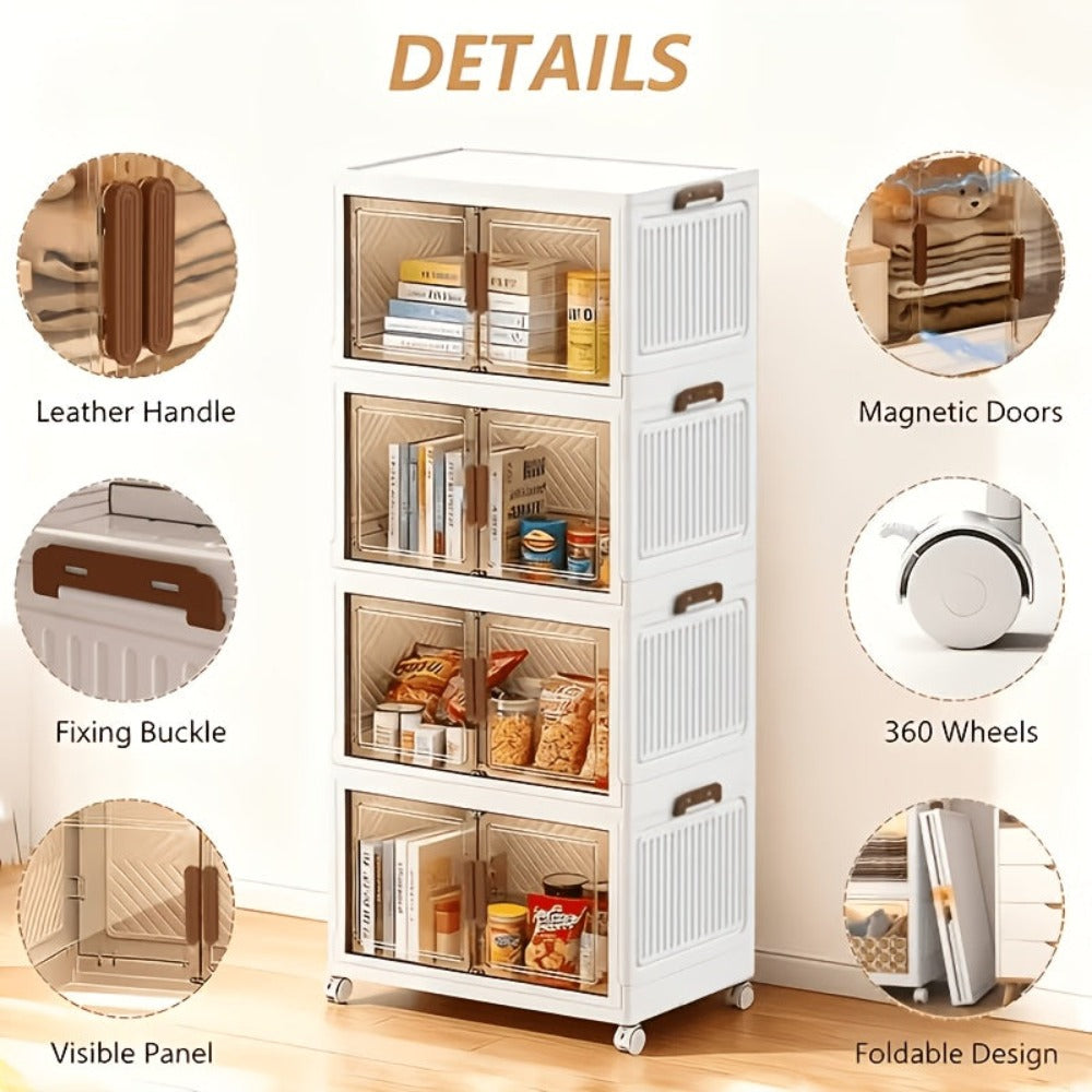 Armario plegable de 5/4/3 niveles, el contenedor de cocina, caja de almacenamiento grande de doble apertura, accesorios para gabinetes, muebles con cubierta y ruedas, armario grande para guardar ropa, snacks, libros, contenedor plegable para el hogar, la