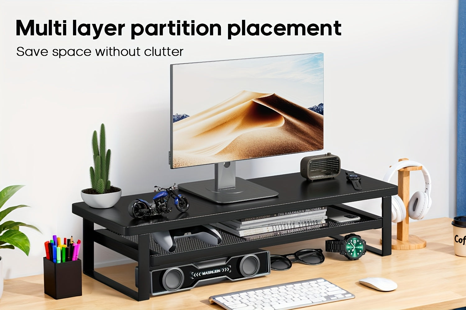 Soporte para portátil y monitor para escritorio oficina y teletrabajo | diseño funcional
