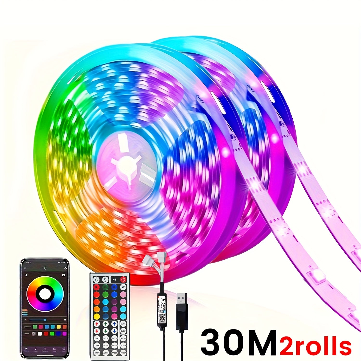 Tiras de luces LED inteligentes para dormitorio, luces LED RGB con control remoto y aplicación, luces decorativas para el hogar que cambian de color para fiestas en la habitación, tira de luces de decoración navideña, regalos de Acción de Gracias, decorac