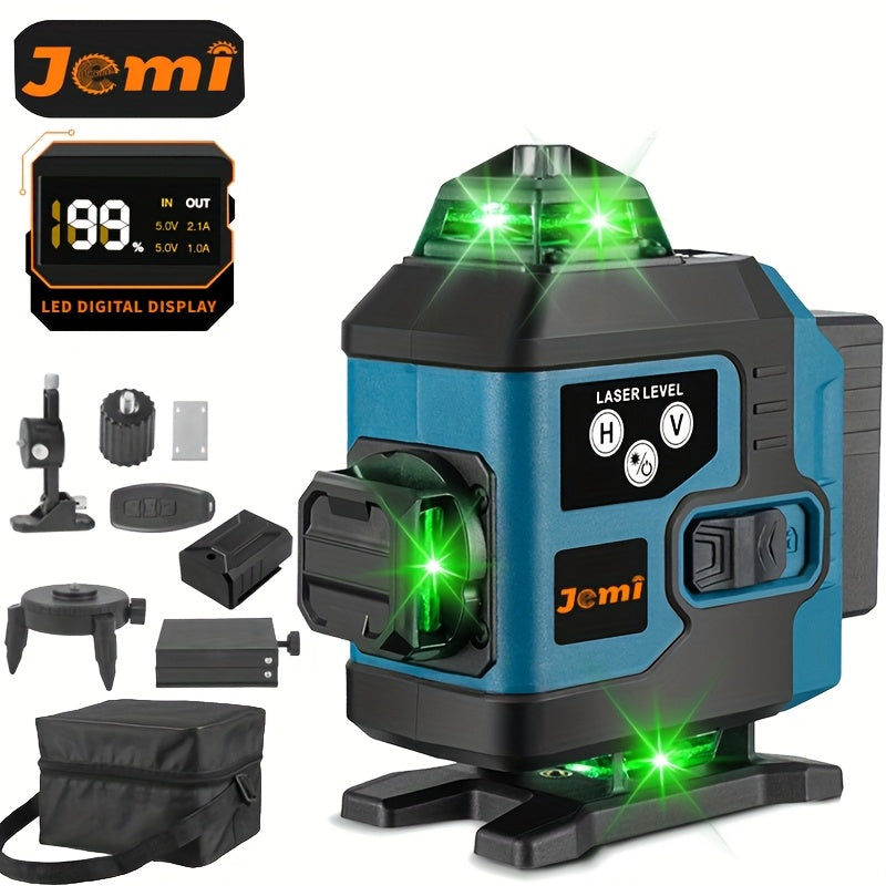 Nivel láser | Nivel Láser de 16 Líneas Jemi Tool 360 Autonivelante, Tamaño de Bolsillo 4X360 Línea Cruzada Verde, Herramienta de Nivel Láser para