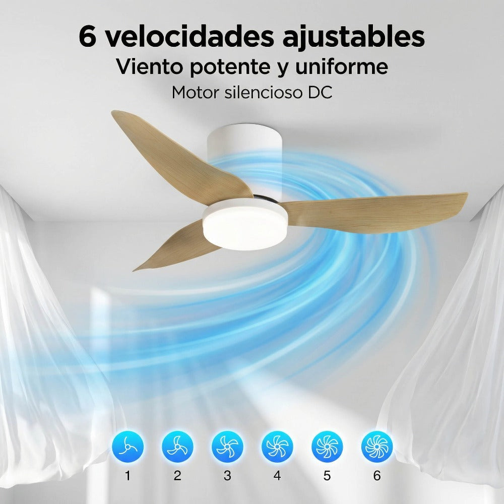 Ventilador de Techo con Luz LED 86 cm Silencioso, Motor DC de Bajo Consumo, 6 Velocidades, Luz Regulable 3000K-6500K, Mando a Distancia, Temporizador y Función Memoria, Ideal para Dormitorio y Salón