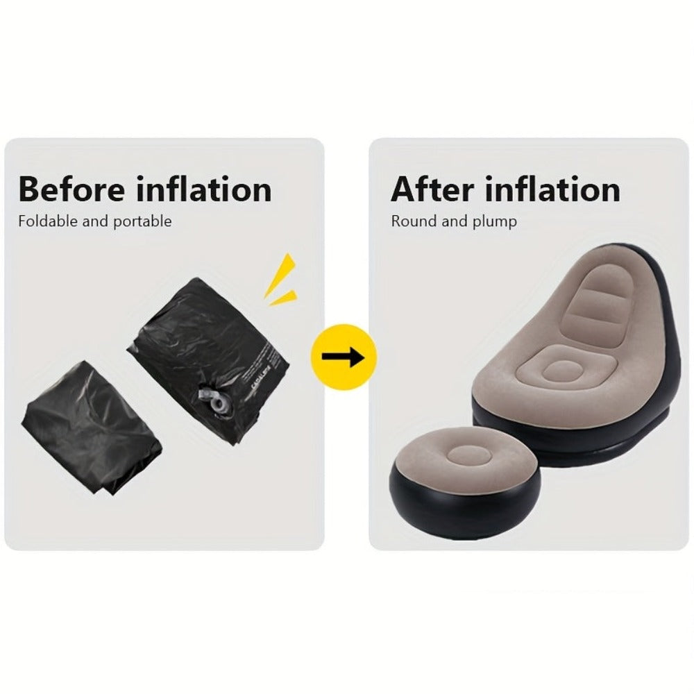 1 sofá inflable para exteriores con reposapiés/1 reposapiés, sofá inflable portátil, inflado rápido, plegable y ligero, adecuado para camping, playa, piscina