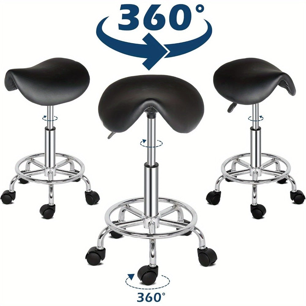Bonnlo Taburete, Taburete Rodante de Altura Ajustable, Taburete de Trabajo Giratorio de 360°, Taburete Giratorio para Oficina/Salón/Bar, Cuero Sintético