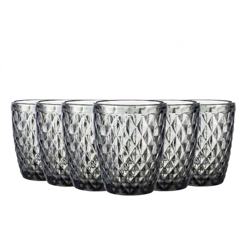 TRESV Set de 6 Vasos de Cristal 250ml | Diseño de Diamante Elegante | Aptos para Lavavajillas | Vidrio Sin Plomo para Agua y Refrescos