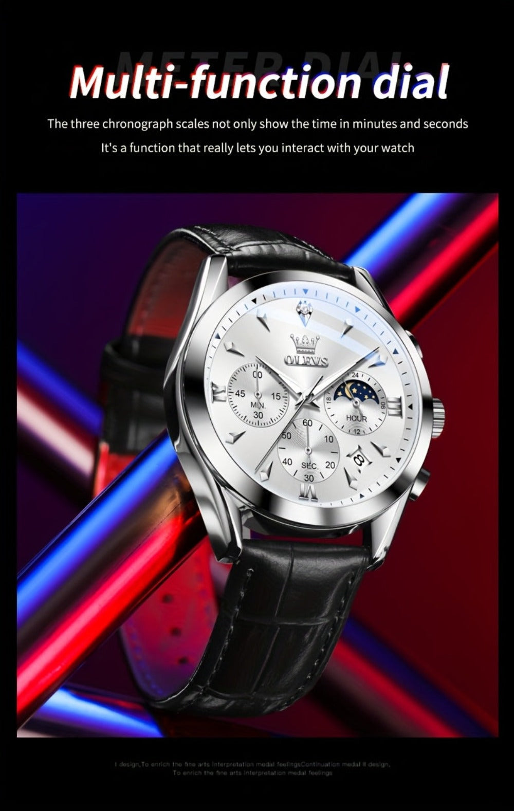 OLEVS Reloj para Hombre Clásico Cronógrafo Cuero Marrón Caja Dorada Analógico Cuarzo Moda Negocios Vestir Cara Grande Reloj de Hombre Día Fecha Luminoso Casual Reloj de Pulsera Masculino Regalos Románticos Relojes De Hombre Azul/Negro/Blanco/Marrón Esfera