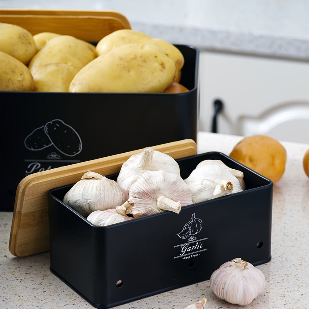 Juego de 3 Contenedores para Almacenar Patatas, Cebollas y Ajo | Conservador de Frescura de Alimentos a Prueba de Humedad y Brotes | Organizador de Cocina Ventilado de Grado Alimenticio | Cajas para Almacenar Verduras | Esencial para el Despensa del Hogar