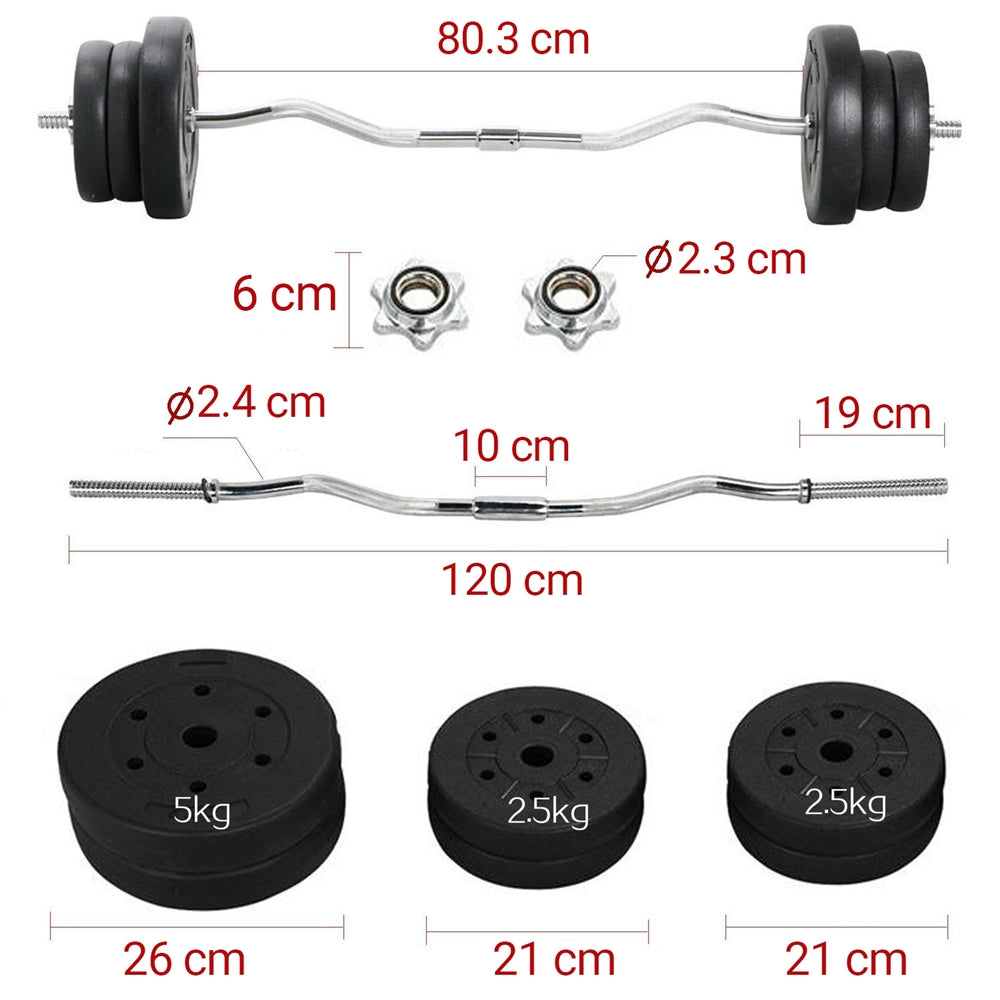 Juego de pesas Sz-Barbell Set Curlset 20/25/30 Kg, juego de barra larga con 6 discos, Sz-Bar para entrenamiento de fuerza, barra de curl con pesas