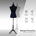 Maniquí de Costura Femenino Ropa Maniquí de Costura Ajustable a 130-168 cm con Trípode de Madera para Fotografía de Moda Exposición de Prendas Negro