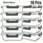 10 Piezas de Recipientes de Vidrio para Almuerzo, con Tapas Herméticas de Alas - Juego de Comidas a Prueba de Fugas, Seguro para Microondas y Lavavajillas, Apto para Congelador, Control de Porciones y Planificación de Comidas, Ideal para Hogar, Oficina y