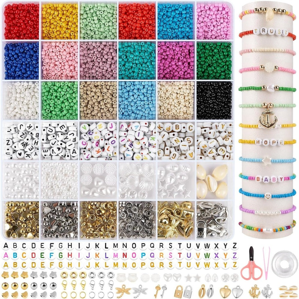 6500 piezas de cuentas de 3 mm en 24 colores | ARTREE Conjunto de cuentas de 3 mm para pulseras , incluye cuentas con letras, ideal para hacer pulseras DIY, collares, artesanías y joyas.