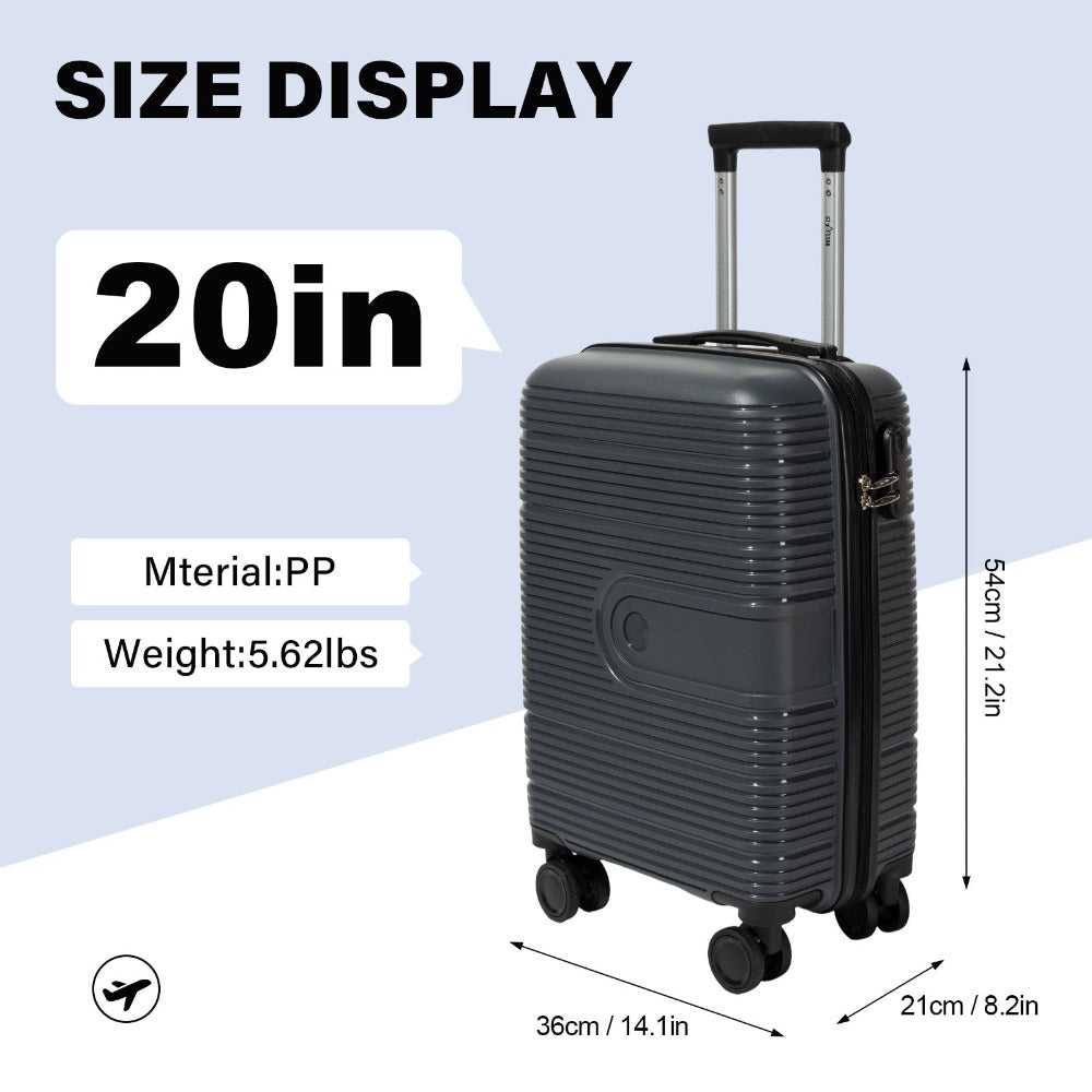 1 pieza de equipaje de PP resistente de 20 pulgadas, duro y suave, con ruedas giratorias de 360°, cerradura con contraseña y estilo TSA, asa extensible, cremallera suave y bolsillos de malla - Adecuado para equipaje de mano en aviones, trenes y viajes