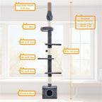 Árbol para gatos Costoffs de techo alto, altura ajustable de 226 cm a 266 cm, poste rascador multinivel con cama para gatos, plataformas y caseta