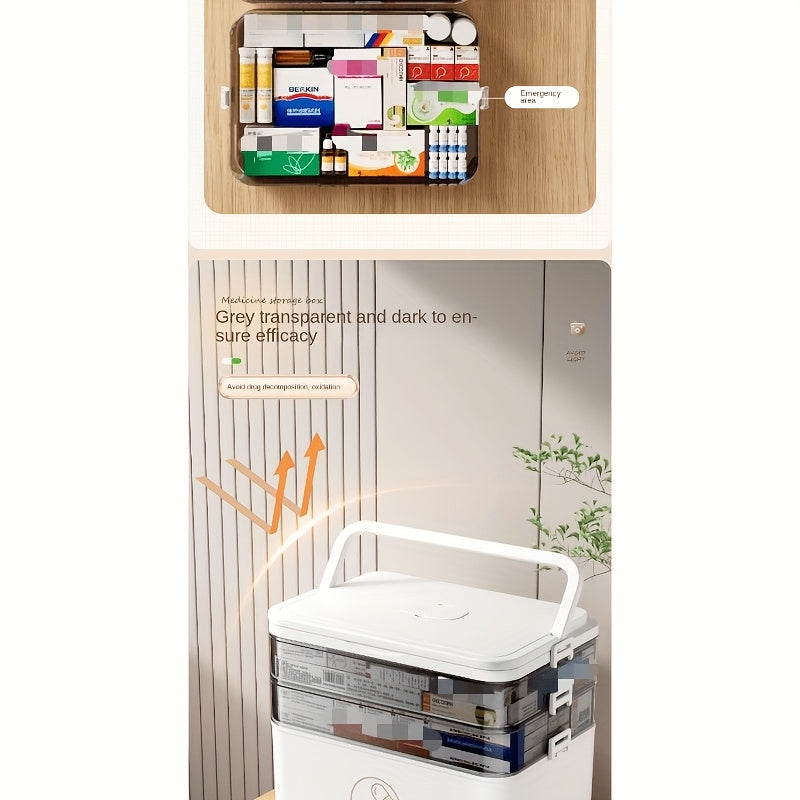 Contenedor de Medicamentos de 3 Niveles con Tapa Abatible, Organizador Familiar Grande para Emergencias, Cierre a Presión, Plástico Duradero, Caja Portátil para Hogar, Dormitorio, Baño y Oficina, Organizador de Medicamentos,Organizador de Escritorio,Diseñ