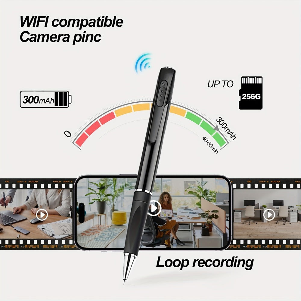 Grabadora de Video Inteligente con Cámara en Forma de Bolígrafo 1080P, Batería Portátil Integrada, Detección de Movimiento AI, Larga Autonomía, Grabación de Reuniones y Conferencias, Compatible hasta Tarjeta SD de 256G