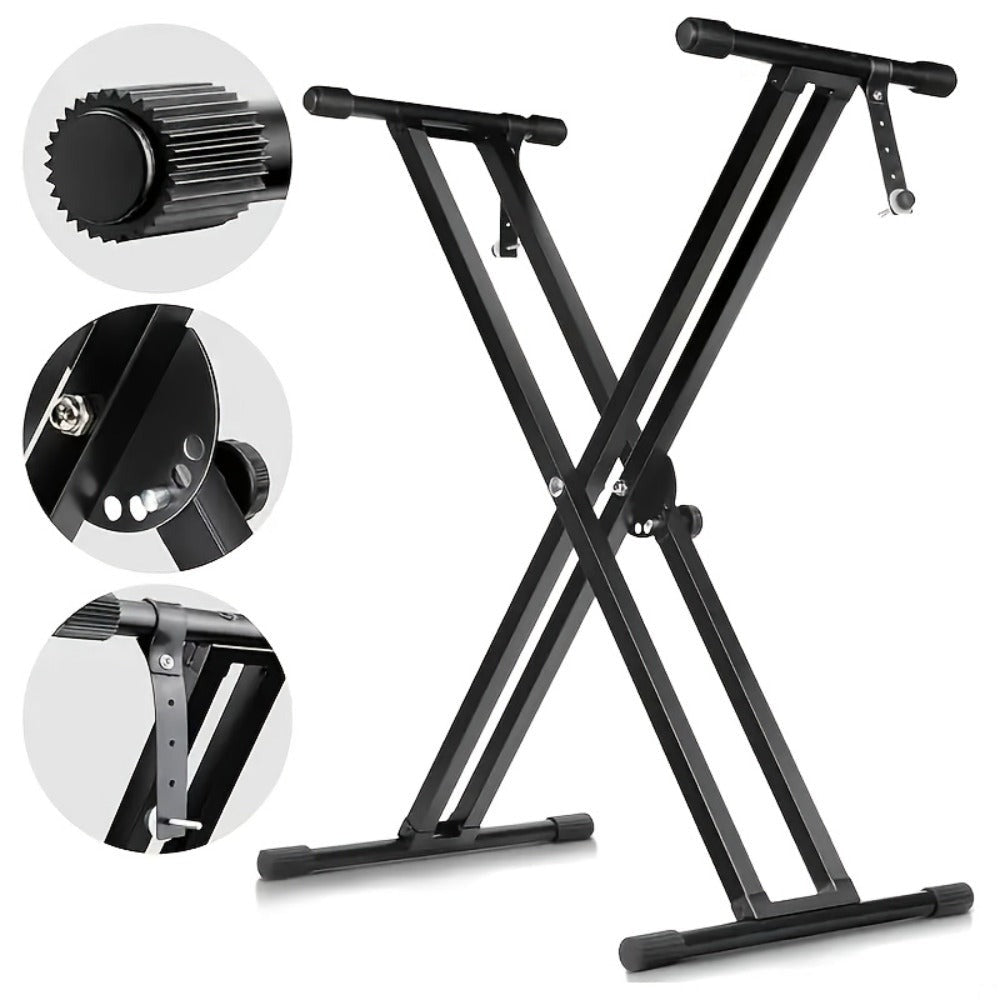 Soporte para teclado ajustable en altura de 49 cm a 97 cm, plegable tipo X con doble refuerzo para teclados y pianos digitales (barra fija)
