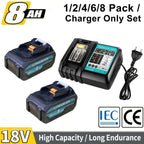Paquete de 1/2/4/6/8 Batería BL1850B de 8.0Ah + Cargador DC18RC de 3A para baterías Makita de 18V 14.4V-18V BL1850 BL1830 BL1860 BL1840 y cargador DC18RD DC18RC DC18SF DC18RCT DC18RF, solo cargador o solo batería
