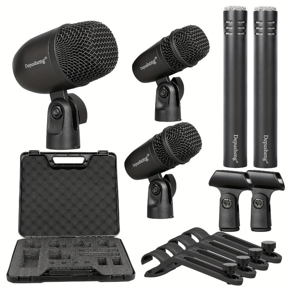 Kit de micrófonos dinámicos con cable Depusheng de 5/7 piezas para batería, voz y otros instrumentos con clip roscado para escenario, 4 de julio/Día de la Independencia
