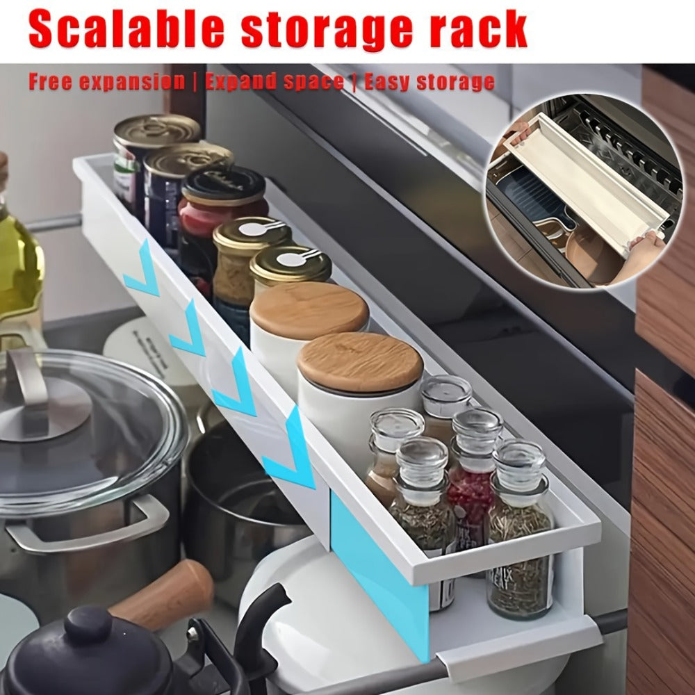 Estante de Especias Expandible, Estante de Metal Multifuncional, Estante de Almacenamiento Retráctil para Varios Botellas y Frascos en la Cocina - Estante de Platos de Un Solo Nivel, Orden y Arreglo, Uso Multiusos, Regalo Perfecto para el Día del Padre