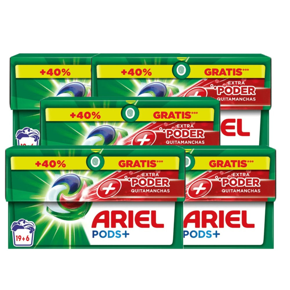 Pack De Ariel All-in-One Detergente Lavadora Líquido en Cápsulas/Pastillas,19+7 ( 26-130) Lavados, Más Poder Extra Quitamanchas, Limpieza Profunda