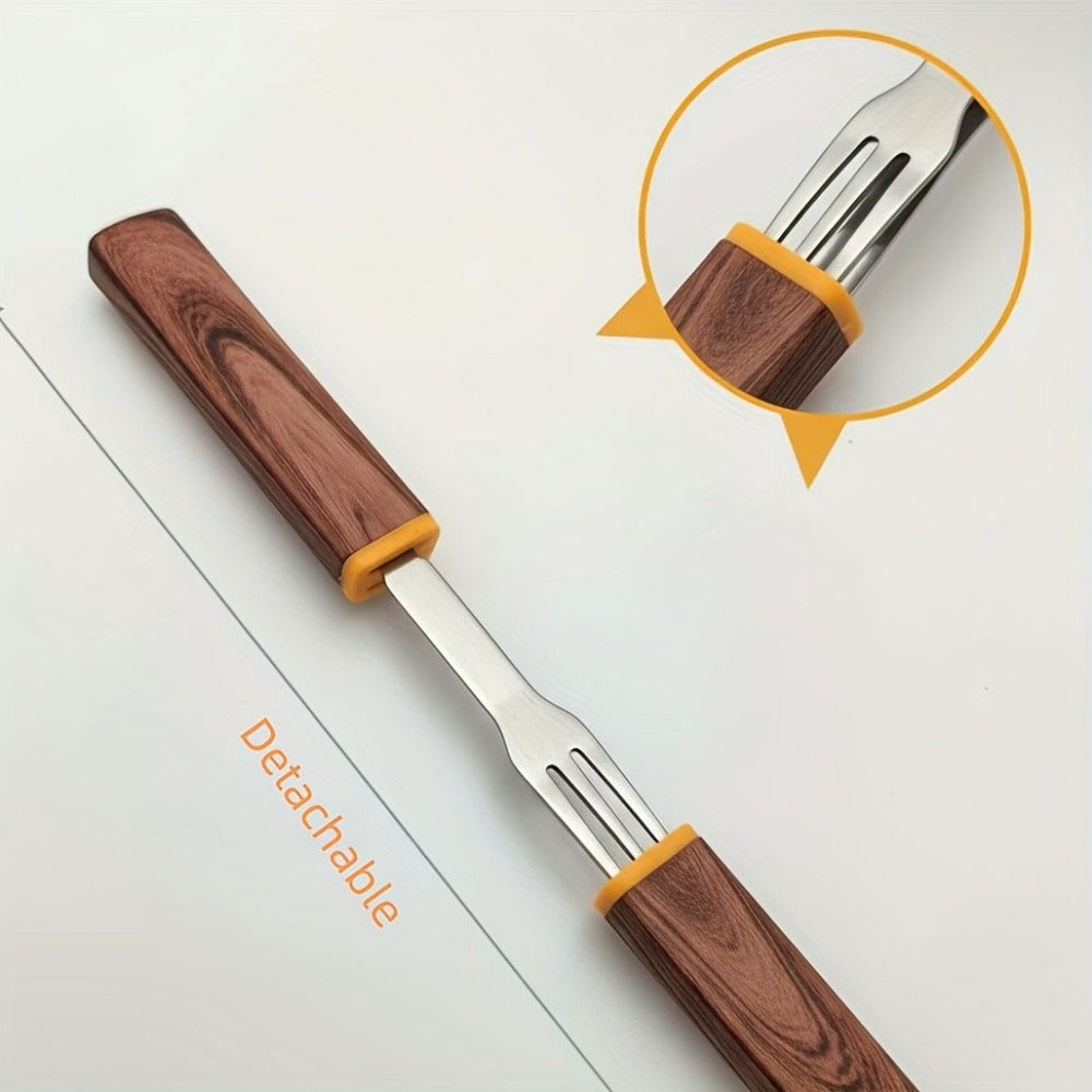 Juego de utensilios de viaje marrones de 2/4/8 juegos | Cubiertos para camping al aire libre | Utensilios reutilizables para el almuerzo en la oficina | Tenedor de mesa portátil y cubiertos con mangos de plástico con grano de madera | Regalos de Navidad p