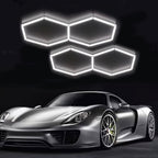 Paquete de 5/8 Lámparas de Techo LED Hexagonales - 280W 33600LM Ultra Brillantes Blanco Frío 6500K, Iluminación Exterior Moderna para Garaje, Taller, Estudio, Tienda de Detallado Automotriz - Duración Estimada, Fácil Instalación, Montaje