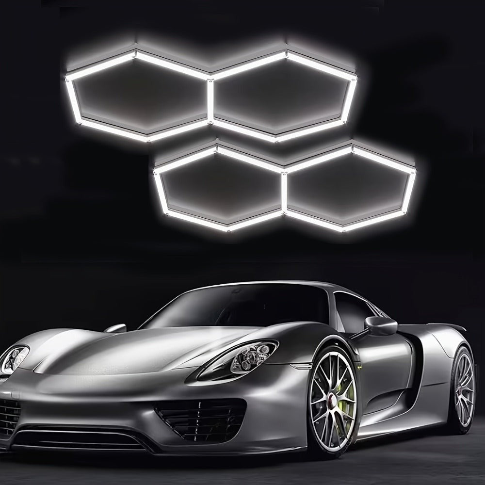 Paquete de 5/8 Lámparas de Techo LED Hexagonales - 280W 33600LM Ultra Brillantes Blanco Frío 6500K, Iluminación Exterior Moderna para Garaje, Taller, Estudio, Tienda de Detallado Automotriz - Duración Estimada, Fácil Instalación, Montaje