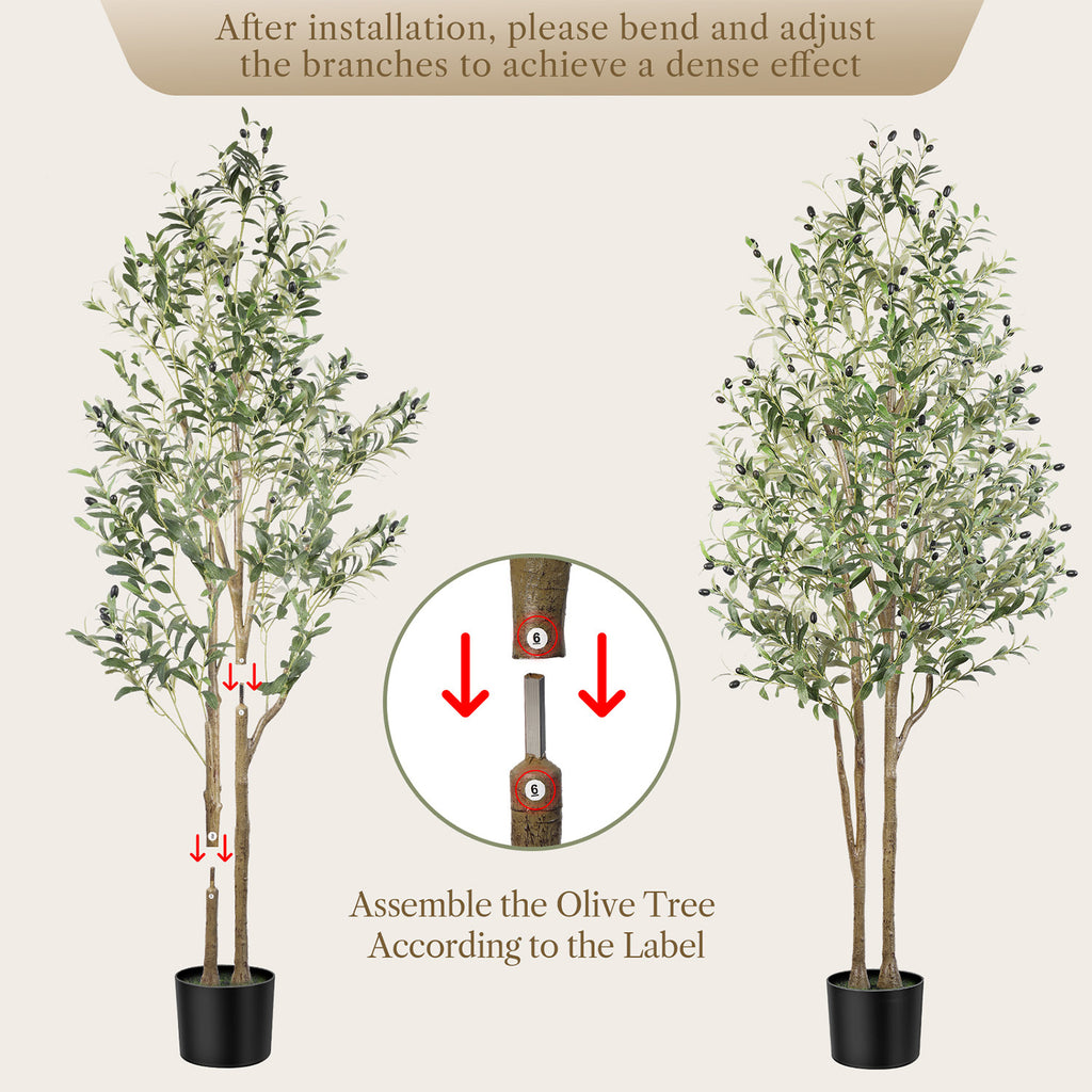Árboles de olivo artificiales de 120/150/180/210 cm - Plantas de seda sintética con troncos de madera natural y frutos realistas, ideales para hogares, oficinas y salas de estar