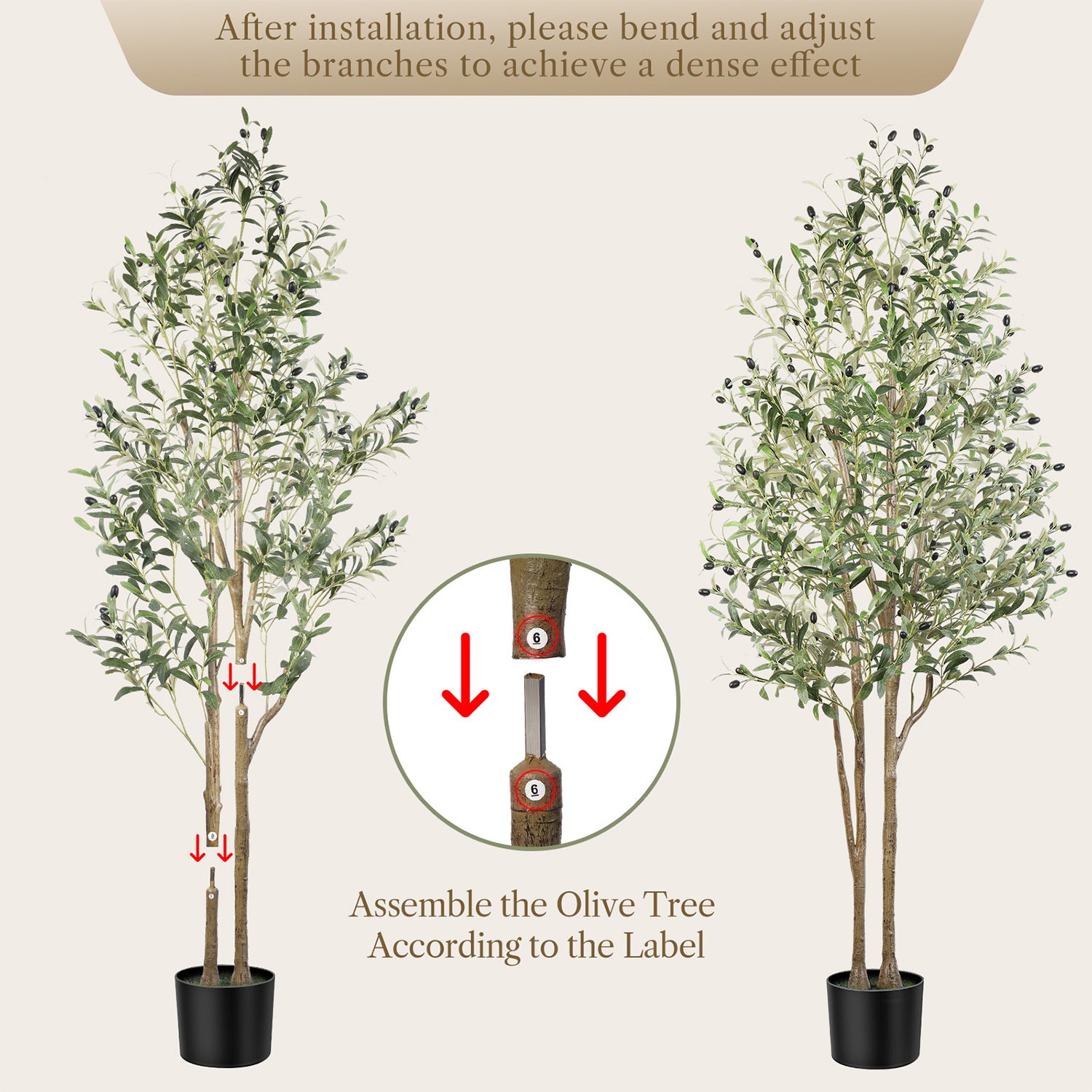 Árboles de olivo artificiales de 120/150/180/210 cm - Plantas de seda sintética con troncos de madera natural y frutos realistas, ideales para hogares, oficinas y salas de estar