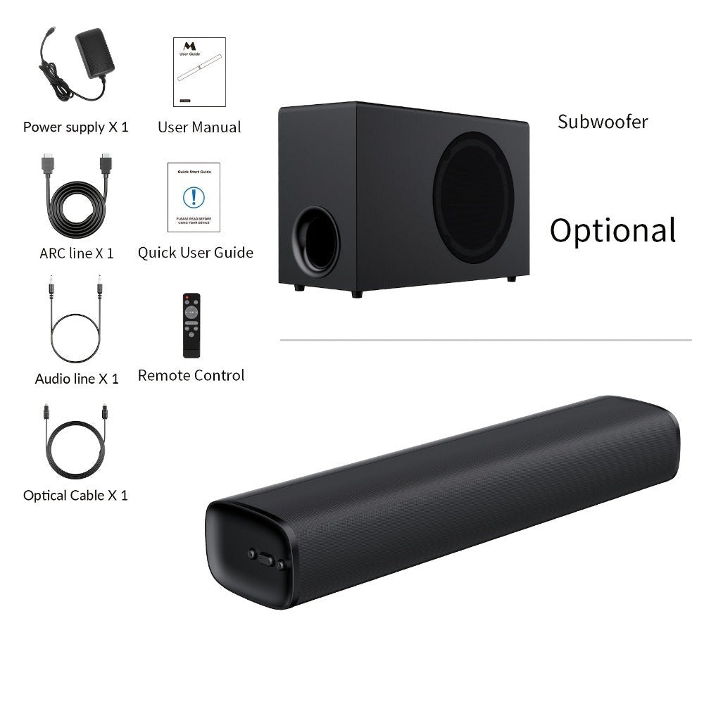Barra de sonido con subwoofer, barra de sonido para Smart TV, minibarras de sonido con conexión ARC/óptica/AUX/inalámbrica, sistema de sonido envolvente para TV/PC/juegos/proyectores con control remoto por infrarrojos