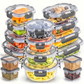 Juego de 12 recipientes de vidrio con tapas - Contenedores para almacenar alimentos, cajas para preparar comidas, aptos para microondas, loncheras, tazones para conservar alimentos en el refrigerador, 12 recipientes y 12 tapas