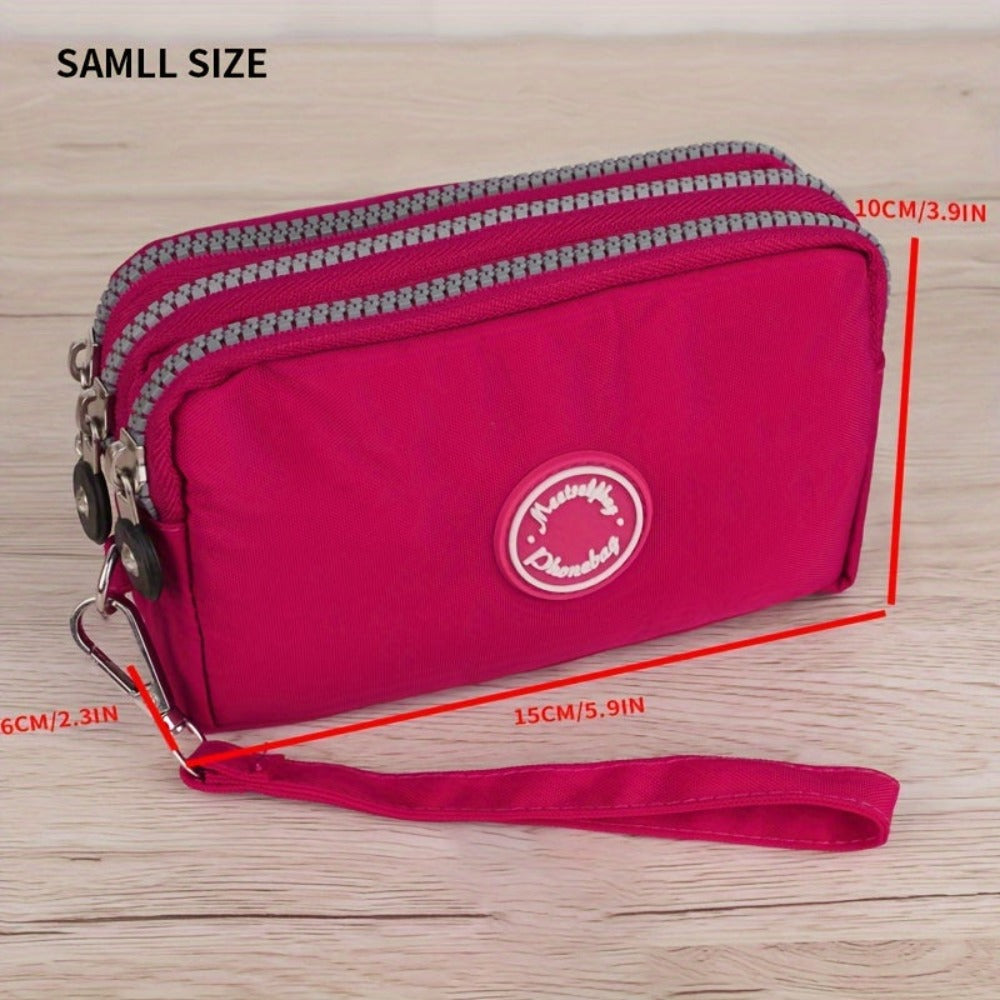 Cartera de Mujer de 3 Capas con Cremallera, Estuche de Lluvia para Llaves, Billetera de Gran Capacidad, Organizador de Cables de Datos, Tarjetero, Funda para Teléfono, Bolso Móvil
