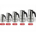Cafetera Italiana de Acero Inoxidable para Espresso, Cafetera Moka Clásica, Mango Ergonómico de Agarre Frío, Ideal para Gas y Eléctrica (No apta para inducción Vitrocerámica), 2-12 tazas- Happy Friends
