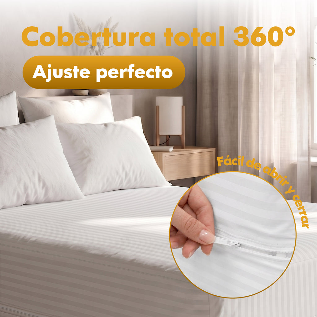1 pc Protector De Colchon Funda Cutí con altura 25 cm Transpirable con Cremallera 100 Microfibra, Protector Tacto Liso y Suave
