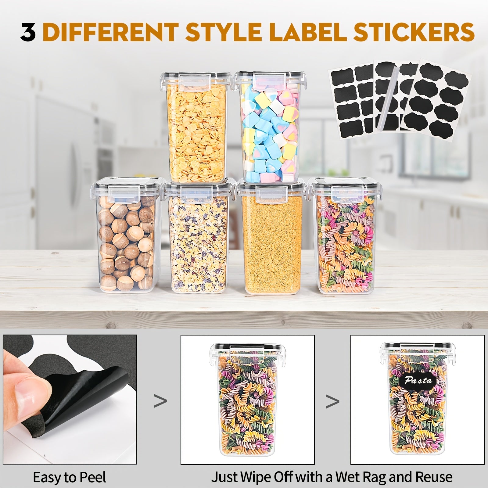 ¡Un imprescindible para la cocina familiar! Juego de 16 frascos de almacenamiento de cocina, tarro de plástico sellado para alimentos con tapa, complementos de cocina para guardar granos, pasta, harina, comida para mascotas, con etiquetas y marcadores, al