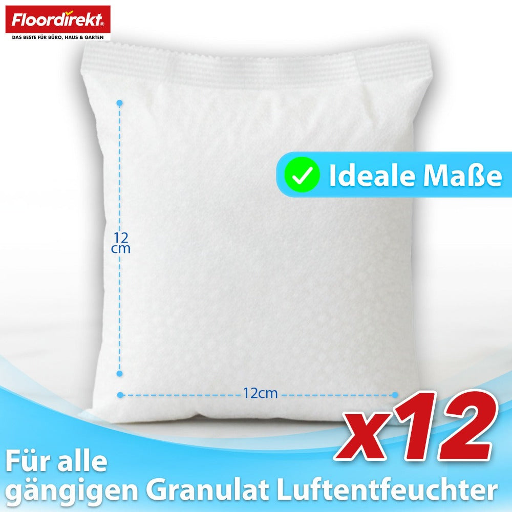FLOORDIREKT Paquete de Recambios para Deshumidificador de Aire Habo en Paquete de 12 - Bolsas de Recambio de 400g para Deshumidificadores de Habitaciones - para Sótano, Baño y Espacios de Vida - Paquete de Recambios Generoso - Control Efectivo de la Humed