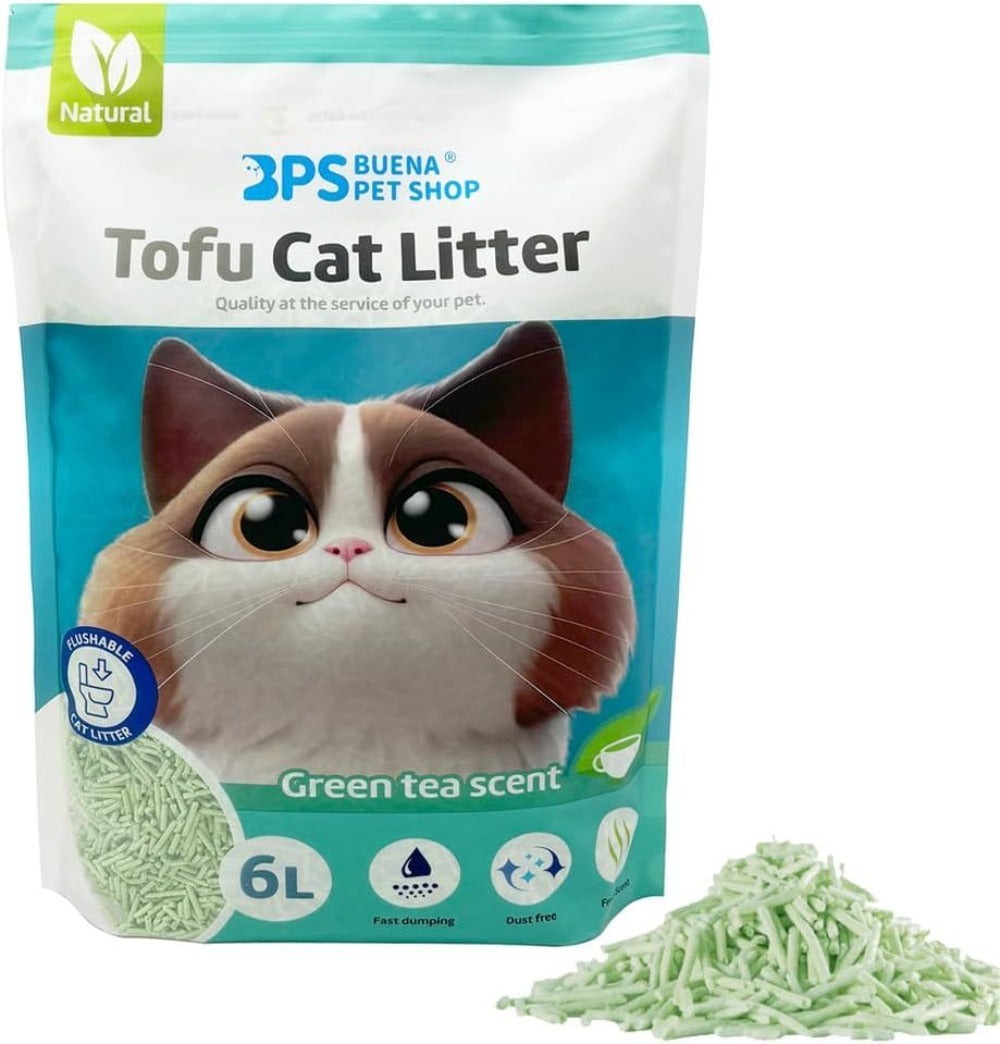 Pack de 1 Bolsa - Arena de Tofu para Gatos 6L - Sin Polvo Fácil de Aglomerar y Controla Olores -y Segura para Gatitos
