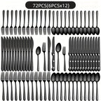 Juego de vajilla de acero inoxidable negro de 72 piezas, vajilla de acero inoxidable genuino, 60 piezas negro brillante, adecuado para 12 personas, juego de cubiertos de cuchillo, tenedor, cuchara, adecuado para bodas, fiestas, cumpleaños, restaurantes, a