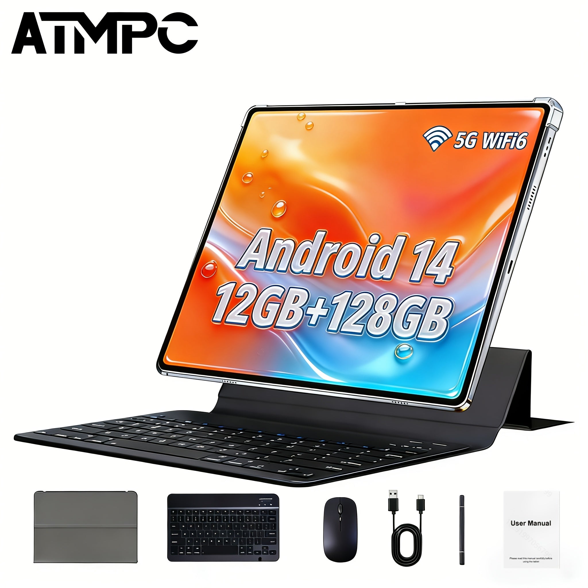 Tabletas Android | ATMPC, Tablet Android, Tablet Android 14 de 10 pulgadas con procesador Octa-Core, 12GB (4GB+8GB) y 128GB de almacenamiento