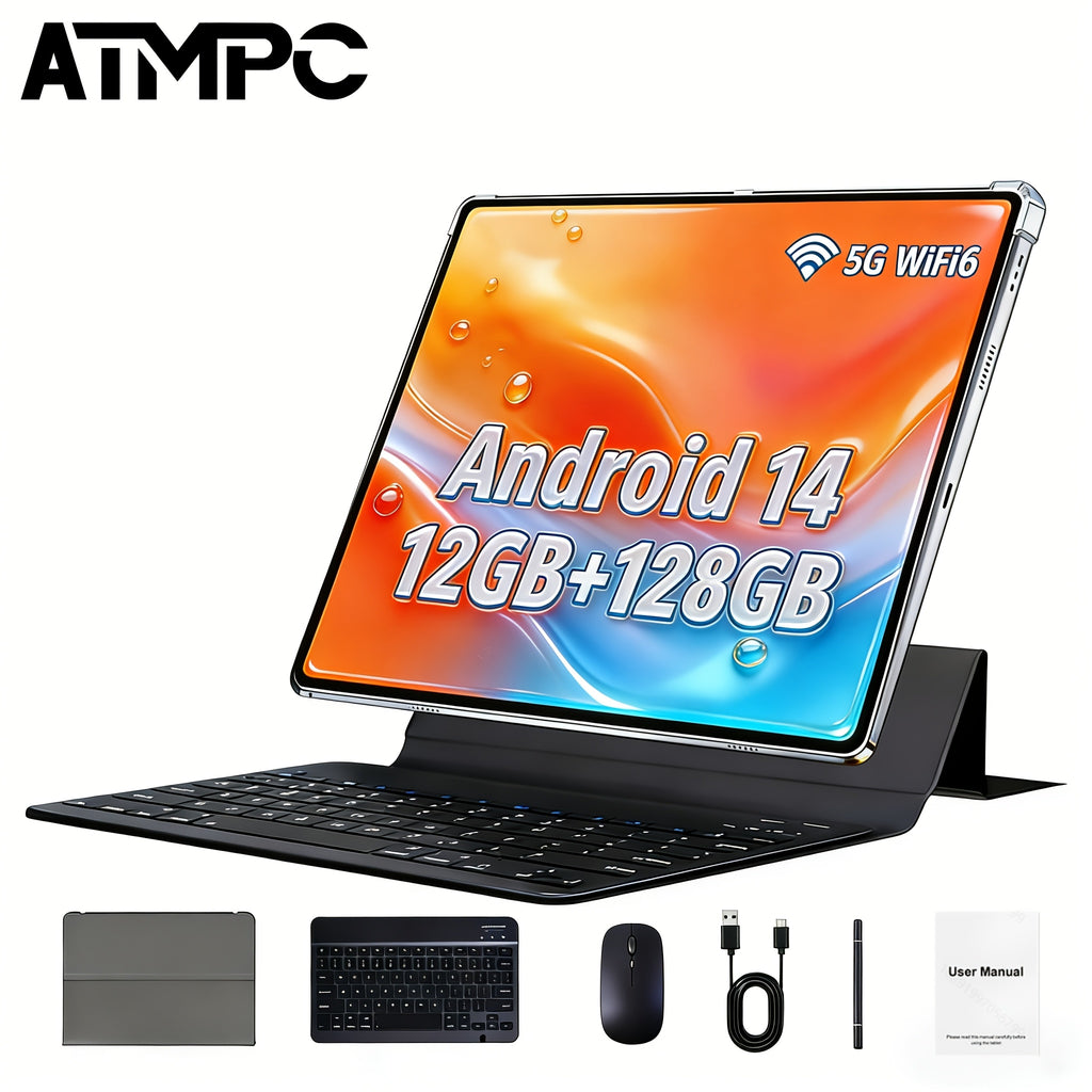 Tabletas Android | ATMPC, Tablet Android, Tablet Android 14 de 10 pulgadas con procesador Octa-Core, 12GB (4GB+8GB) y 128GB de almacenamiento