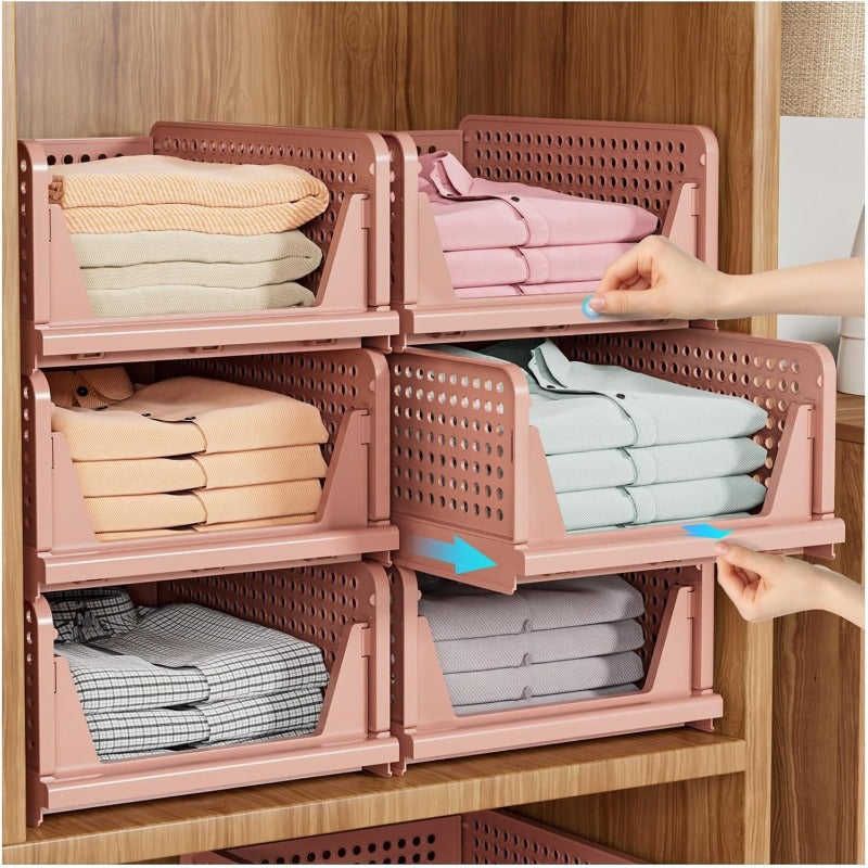 4pcs Organizadores Armario Plegables y Apilables, Cajones de Almacenaje con Separadores Extraíbles, Almacenaje y Organización para Dormitorio, Oficina y Baño, Plastico
