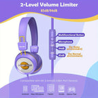 Auriculares con cable para niños New Bee KH20, tipo supraurales, limitador de volumen de 85 dB, compartir audio, plegables, ajustables, estéreo, para niños, aptos para escuela/tableta/PC