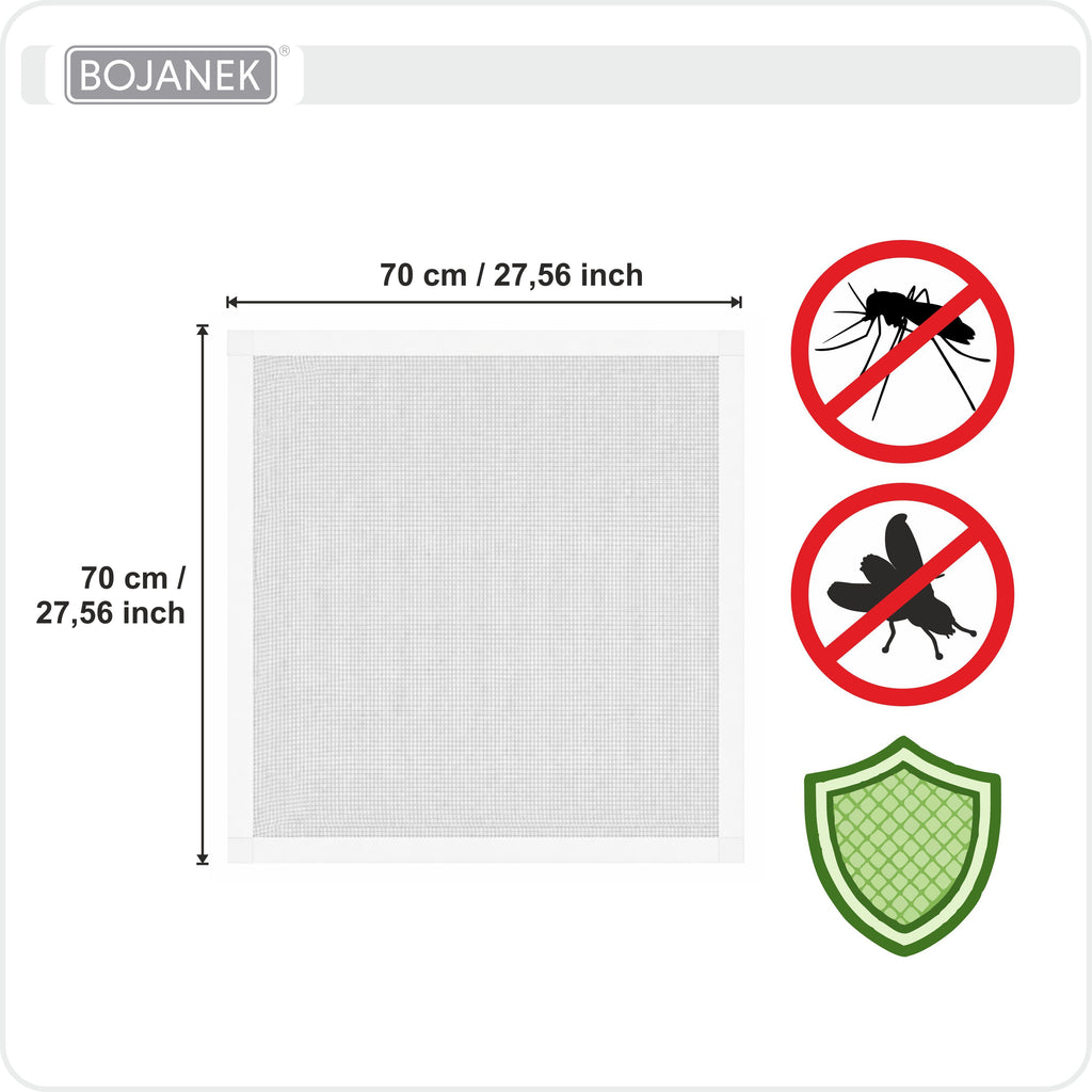 Mosquitera con marco blanco para ventana - BOJANEK - Marco de aluminio blanco - 30 tamaños - Mosquitera no invasiva para ventana - Malla de fibra de vidrio gris - Mosquitera contra mosquitos, moscas e insectos - Mosquitera para marco de ventana sin taladr