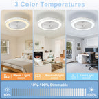 Ventilador de techo moderno de 48.26 cm con luz, 6 velocidades, reversible, de perfil bajo, ventilador de techo empotrado con luz LED regulable 3CCT, ventilador de techo con temporizador y control remoto para sala de estar, cocina, dormitorio y oficina