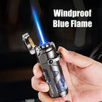 Encendedor recargable | Encendedor metálico 3 en 1 (combustible no incluido), diseño de líneas de tecnología avanzada, a prueba de viento