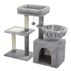 Árbol para Gatos Pequeños de Pawz Road para Interiores - Centro de Actividades Convertible 2-en-1 con Postes Rascadores, Hamaca de Peluche y Percha Superior Desmontable, Diseño Robusto Ahorrador de Espacio para Gatitos, Gris y Beige, Árbol Lindo para Gato