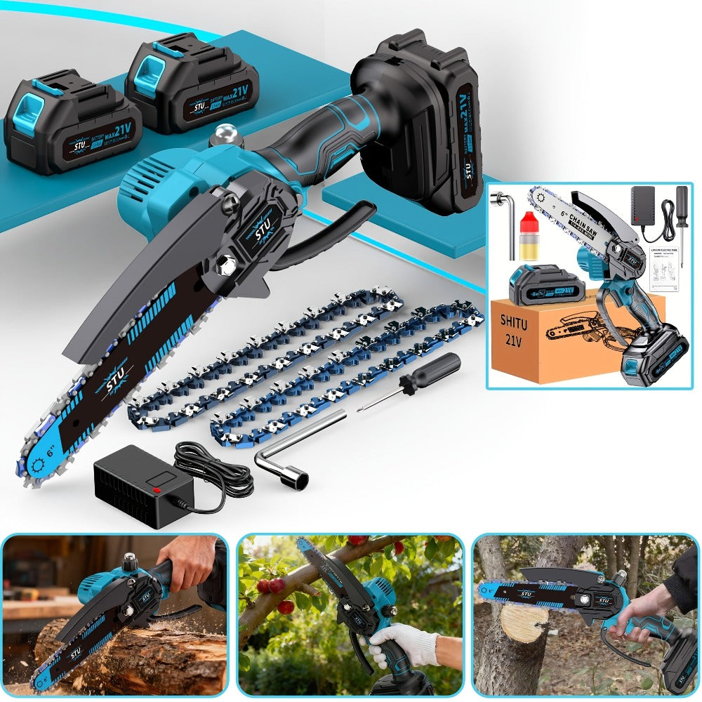 Motosierra Mini Inalámbrica de 6 pulgadas, Motosierra Eléctrica de Mano, Construcción Duradera, Motosierra Compacta, Sierra de Podado Portátil. Adecuada para Recortar Madera y Ramas, Mantenimiento de Jardines y Cuidado del Patio. Motosierra de Iones de Li